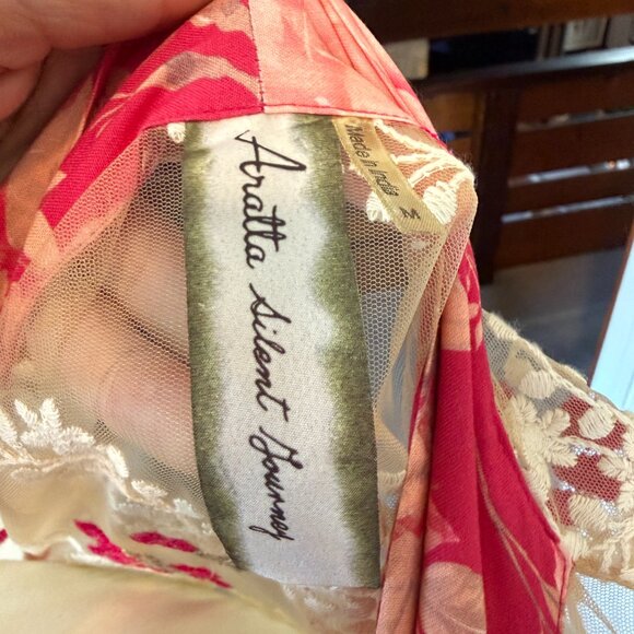 Aratta Silent Journey Fairy Rose Embroidered Sheer Duster Robe Floral Pink Cream - Picture 13 of 15